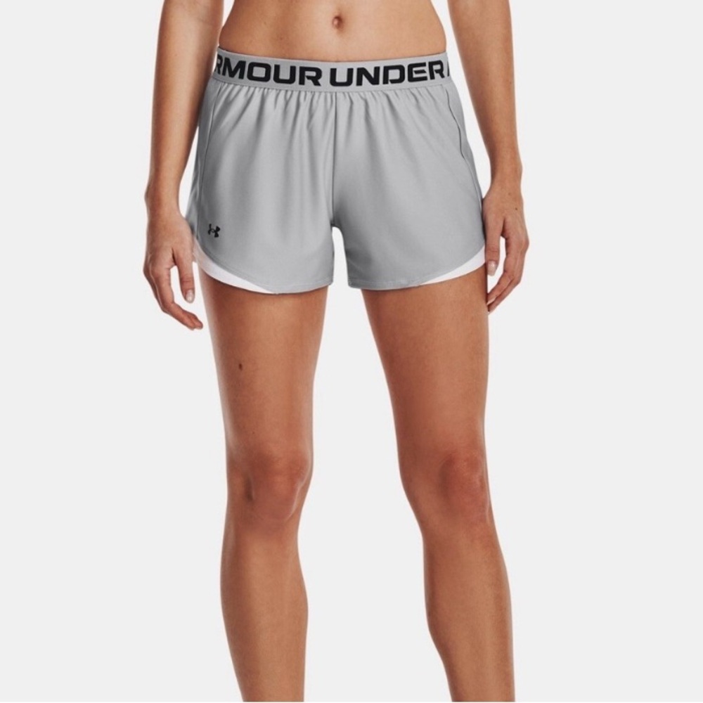 Under Armour Women's Athletic Shorts in Light Gray with Black Waistband